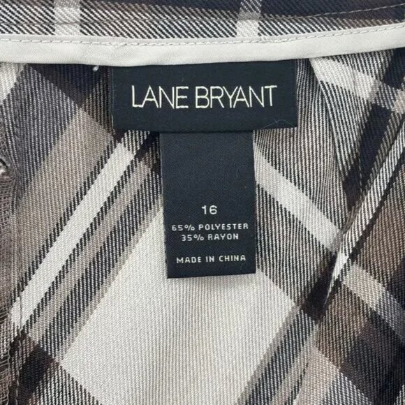 Lane Bryant Plaid A-Line Skirt Plus Brown White Ruffle Hem Below Knee, Size 16 - Picture 4 of 4